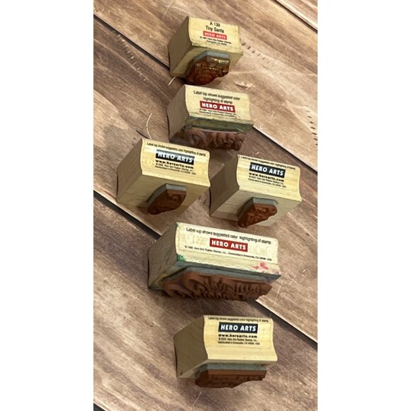 LOT OF 6 HERO ARTS HOLIDAY THEMED WOOD MOUNTED RUBBER STAMPS SANTA NOEL GIFT - Picture 4 of 6